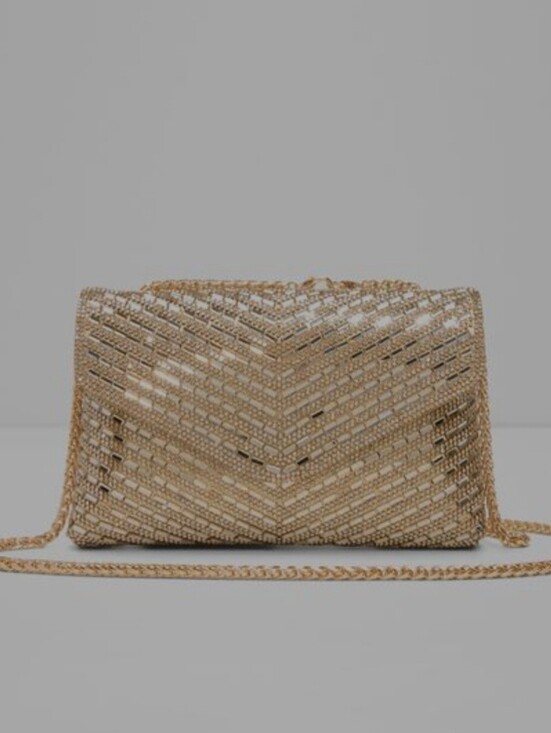 Aldo Handbags - Aldo Gold Crystal Chevron Evening Clutch with Chain